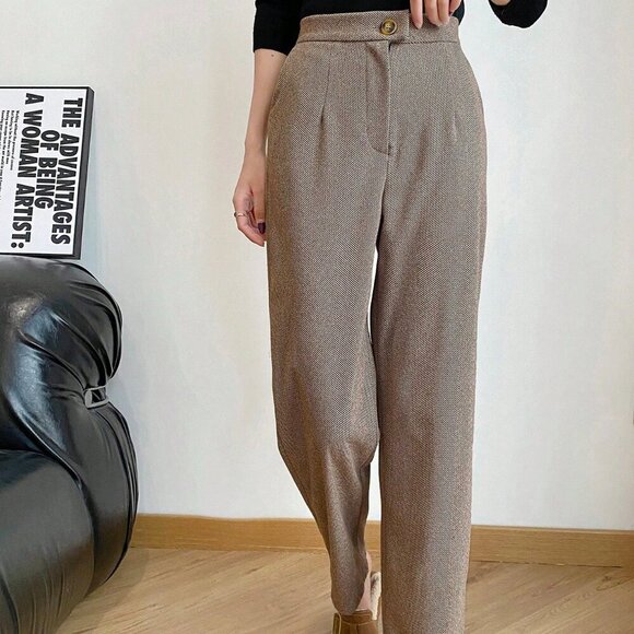 Brown Casual Women's Slim Fit Long Pants - Picture 2 of 6